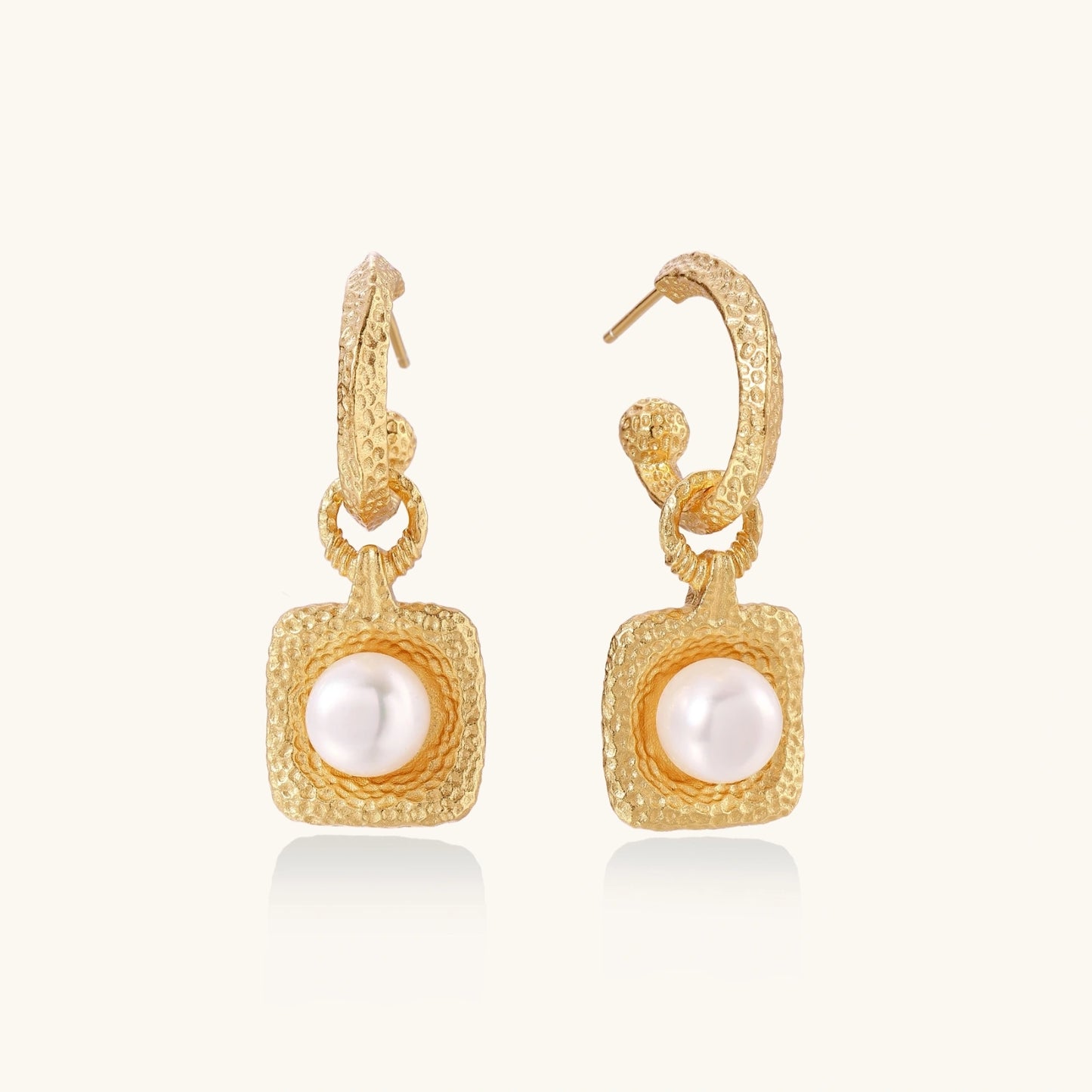 Golden Pearl Drop Hoops by Troy Peruzzi