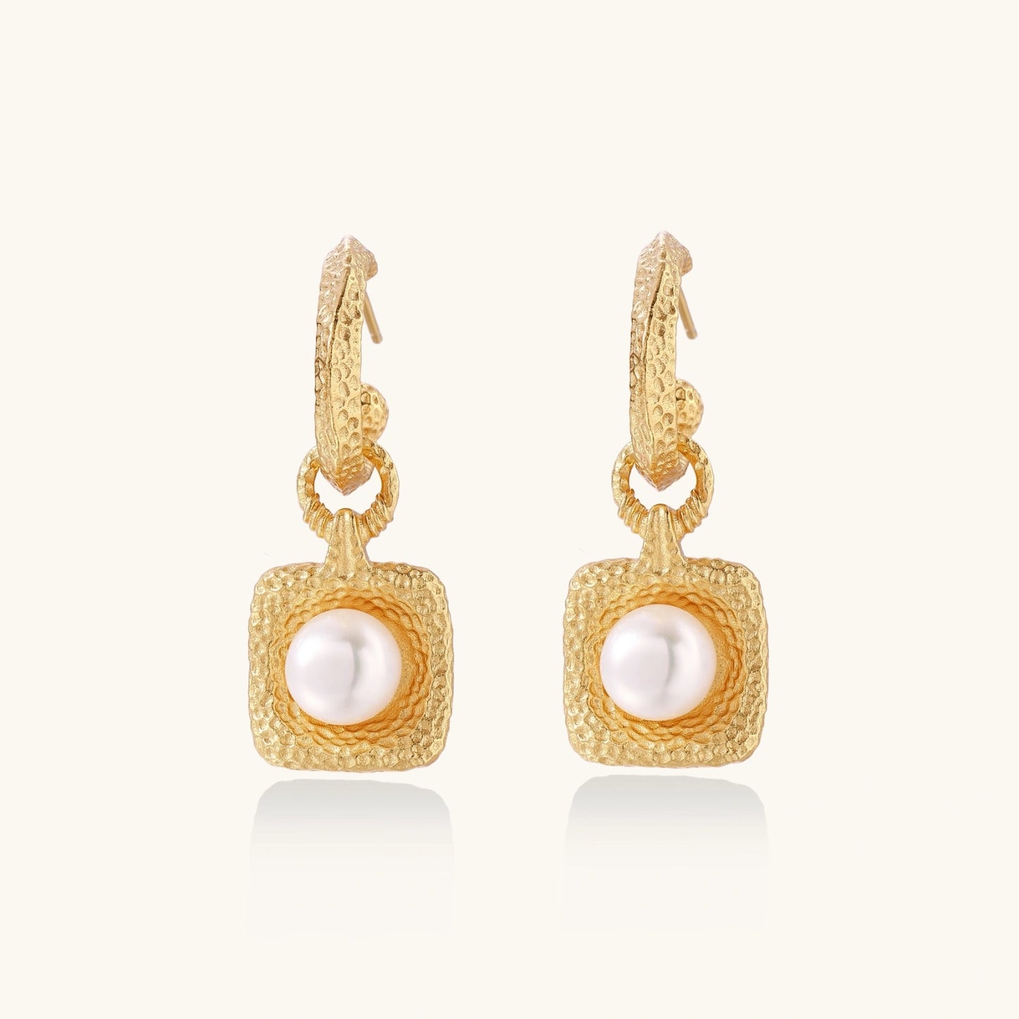 Golden Pearl Drop Hoops by Troy Peruzzi