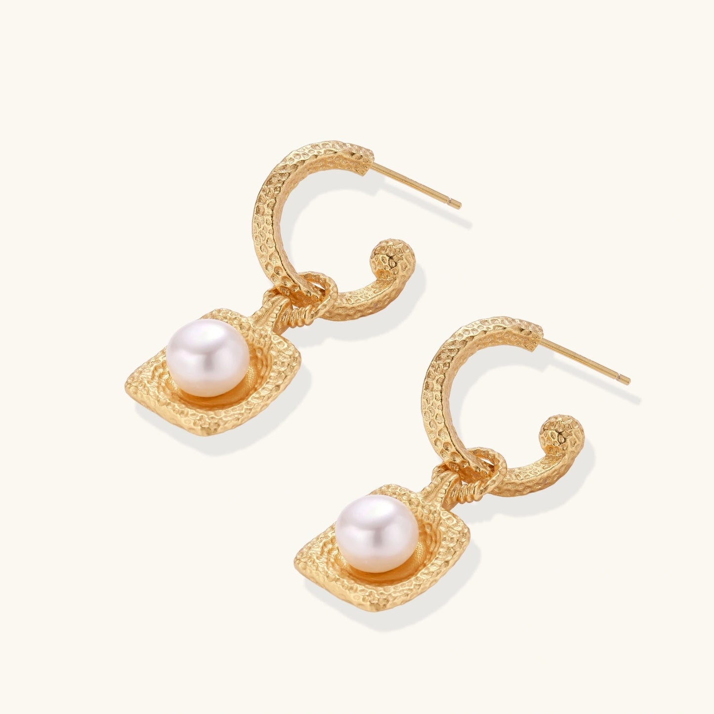 Golden Pearl Drop Hoops by Troy Peruzzi