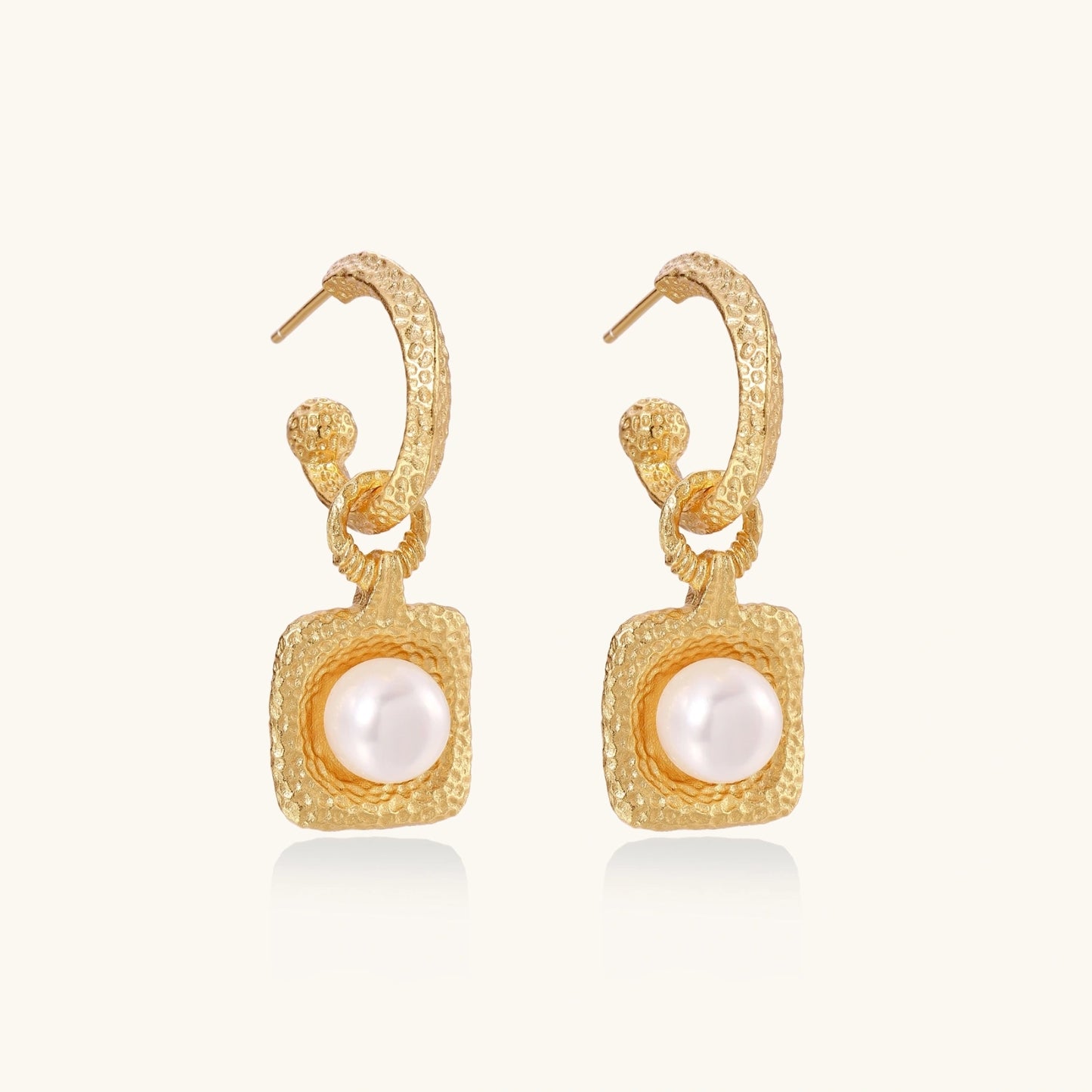 Golden Pearl Drop Hoops by Troy Peruzzi