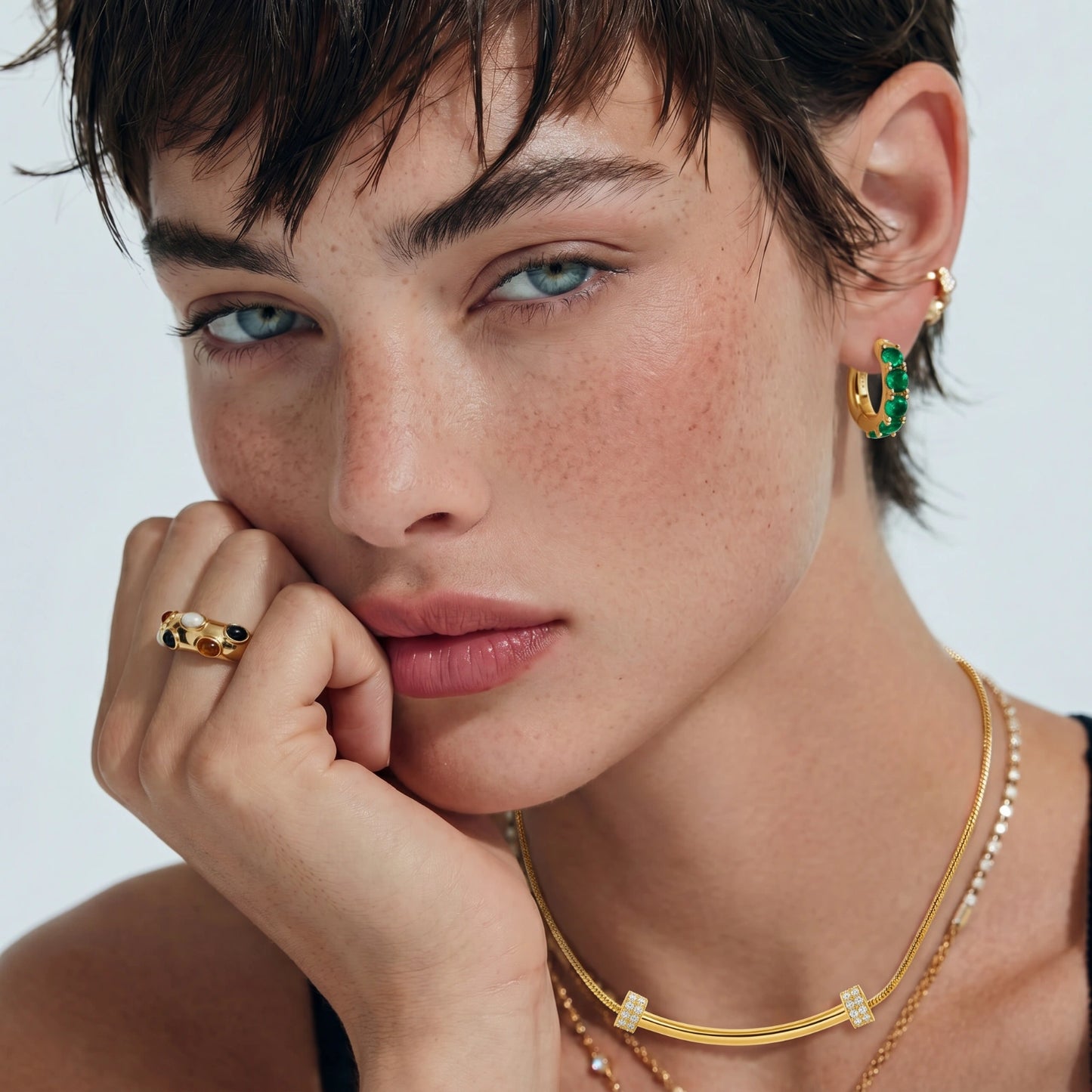 Emerald Huggie Hoops by Troy Peruzzi