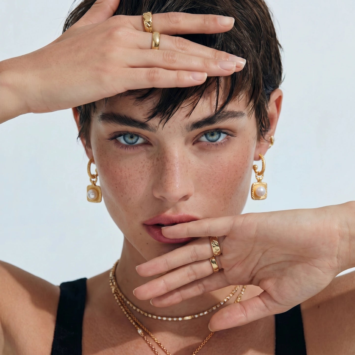 Golden Pearl Drop Hoops by Troy Peruzzi